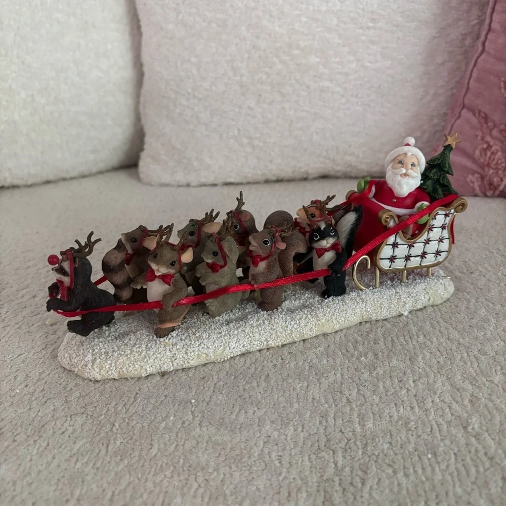 Fitz and Floyd Dash Away All Christmas Sleigh Racoon Squirrels